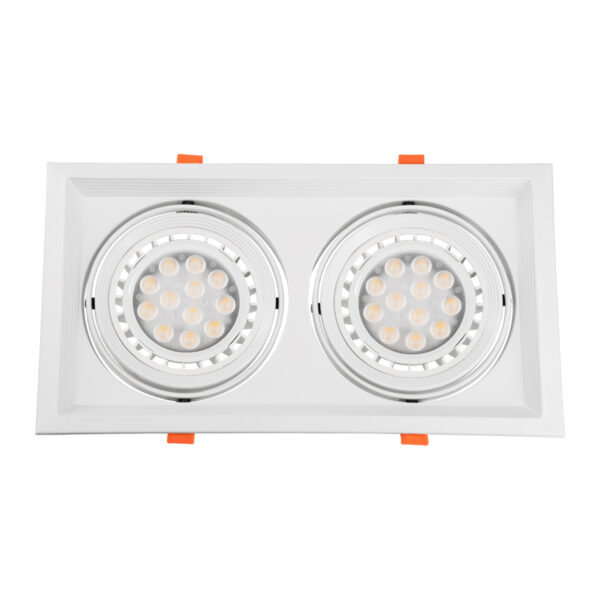 GloboStar® VITA 77854 Χωνευτό Κινούμενο Διπλό Τετράγωνο Σποτ Οροφής για Λάμπα AR111 – IP20 – Χυτό Αλουμίνιο – M33.5 x Π17.5 x Y5.5cm – Λευκό – 5 Χρόνια Εγγύηση