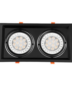GloboStar® VITA 77855 Χωνευτό Κινούμενο Διπλό Τετράγωνο Σποτ Οροφής για Λάμπα AR111 – IP20 – Χυτό Αλουμίνιο – M33.5 x Π17.5 x Y5.5cm – Μαύρο – 5 Χρόνια Εγγύηση