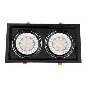 GloboStar® VITA 77855 Χωνευτό Κινούμενο Διπλό Τετράγωνο Σποτ Οροφής για Λάμπα AR111 – IP20 – Χυτό Αλουμίνιο – M33.5 x Π17.5 x Y5.5cm – Μαύρο – 5 Χρόνια Εγγύηση