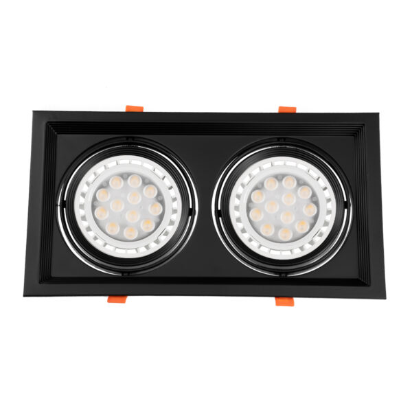 GloboStar® VITA 77855 Χωνευτό Κινούμενο Διπλό Τετράγωνο Σποτ Οροφής για Λάμπα AR111 – IP20 – Χυτό Αλουμίνιο – M33.5 x Π17.5 x Y5.5cm – Μαύρο – 5 Χρόνια Εγγύηση