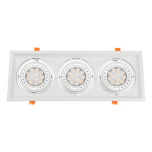 GloboStar® VITA 77856 Χωνευτό Κινούμενο Τριπλο Τετράγωνο Σποτ Οροφής για Λάμπα AR111 – IP20 – Χυτό Αλουμίνιο – M48.7 x Π18.7 x Y5.5cm – Λευκό – 5 Χρόνια Εγγύηση