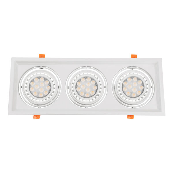 GloboStar® VITA 77856 Χωνευτό Κινούμενο Τριπλο Τετράγωνο Σποτ Οροφής για Λάμπα AR111 – IP20 – Χυτό Αλουμίνιο – M48.7 x Π18.7 x Y5.5cm – Λευκό – 5 Χρόνια Εγγύηση