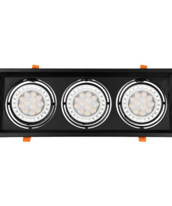GloboStar® VITA 77857 Χωνευτό Κινούμενο Τριπλο Τετράγωνο Σποτ Οροφής για Λάμπα AR111 – IP20 – Χυτό Αλουμίνιο – M48.7 x Π18.7 x Y5.5cm – Μαύρο – 5 Χρόνια Εγγύηση