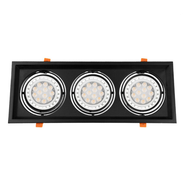 GloboStar® VITA 77857 Χωνευτό Κινούμενο Τριπλο Τετράγωνο Σποτ Οροφής για Λάμπα AR111 – IP20 – Χυτό Αλουμίνιο – M48.7 x Π18.7 x Y5.5cm – Μαύρο – 5 Χρόνια Εγγύηση
