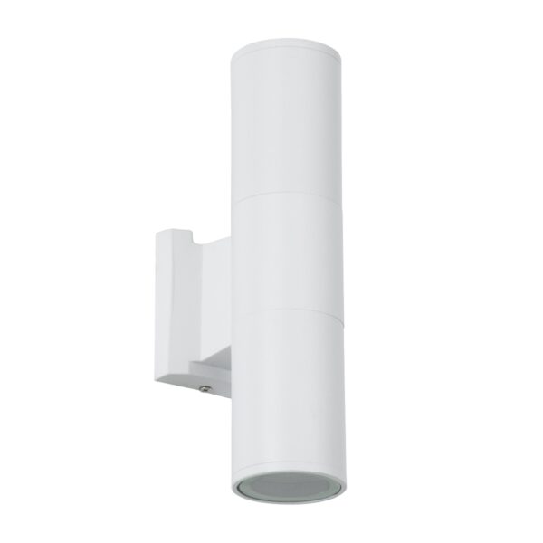 GloboStar® WALLY 77871 Φωτιστικό Τοίχου – Απλίκα Αρχιτεκτονικού Φωτισμού Εσωτερικού/Εξωτερικού Χώρου Up & Down Δίφωτο 2 x GU10 AC220-240V Αδιάβροχο IP65 – Σώμα Αλουμινίου & Tempered Glass – Μ6.4 x Π11 x Υ25cm – Λευκό – 5 Years Warranty