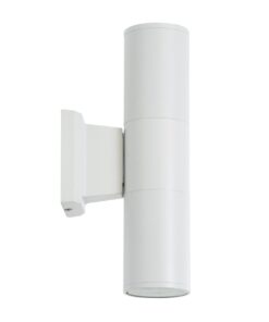 GloboStar® WALLY 77871 Φωτιστικό Τοίχου – Απλίκα Αρχιτεκτονικού Φωτισμού Εσωτερικού/Εξωτερικού Χώρου Up & Down Δίφωτο 2 x GU10 AC220-240V Αδιάβροχο IP65 – Σώμα Αλουμινίου & Tempered Glass – Μ6.4 x Π11 x Υ25cm – Λευκό – 5 Years Warranty