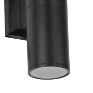 GloboStar® WALLY 77873 Φωτιστικό Τοίχου – Απλίκα Αρχιτεκτονικού Φωτισμού Εσωτερικού/Εξωτερικού Χώρου Up & Down Δίφωτο 2 x GU10 AC220-240V Αδιάβροχο IP65 – Σώμα Αλουμινίου & Tempered Glass – Μ6.4 x Π11 x Υ25cm – Μαύρο – 5 Years Warranty