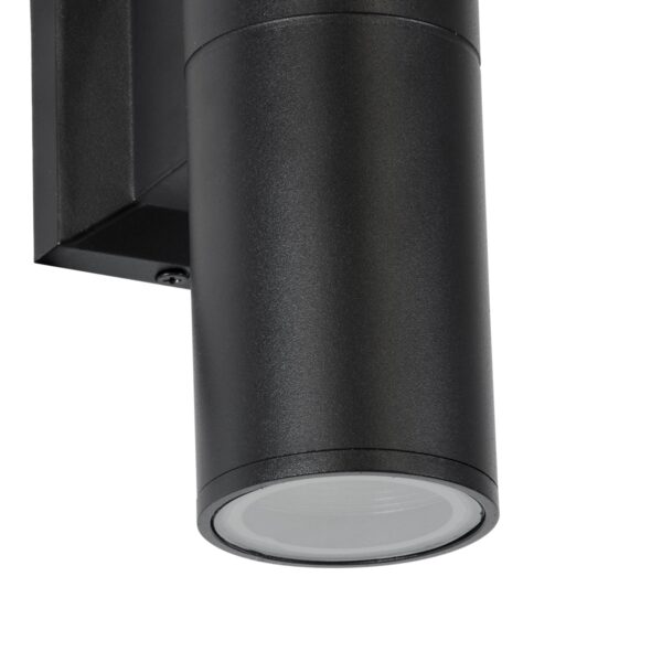 GloboStar® WALLY 77873 Φωτιστικό Τοίχου – Απλίκα Αρχιτεκτονικού Φωτισμού Εσωτερικού/Εξωτερικού Χώρου Up & Down Δίφωτο 2 x GU10 AC220-240V Αδιάβροχο IP65 – Σώμα Αλουμινίου & Tempered Glass – Μ6.4 x Π11 x Υ25cm – Μαύρο – 5 Years Warranty
