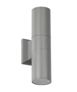 GloboStar® WALLY 77875 Φωτιστικό Τοίχου – Απλίκα Αρχιτεκτονικού Φωτισμού Εσωτερικού/Εξωτερικού Χώρου Up & Down Δίφωτο 2 x GU10 AC220-240V Αδιάβροχο IP65 – Σώμα Αλουμινίου & Tempered Glass – Μ6.4 x Π11 x Υ25cm – Ασημί – 5 Years Warranty