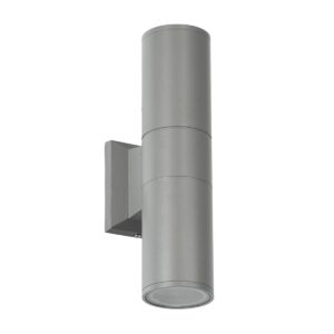 GloboStar® WALLY 77875 Φωτιστικό Τοίχου – Απλίκα Αρχιτεκτονικού Φωτισμού Εσωτερικού/Εξωτερικού Χώρου Up & Down Δίφωτο 2 x GU10 AC220-240V Αδιάβροχο IP65 – Σώμα Αλουμινίου & Tempered Glass – Μ6.4 x Π11 x Υ25cm – Ασημί – 5 Years Warranty
