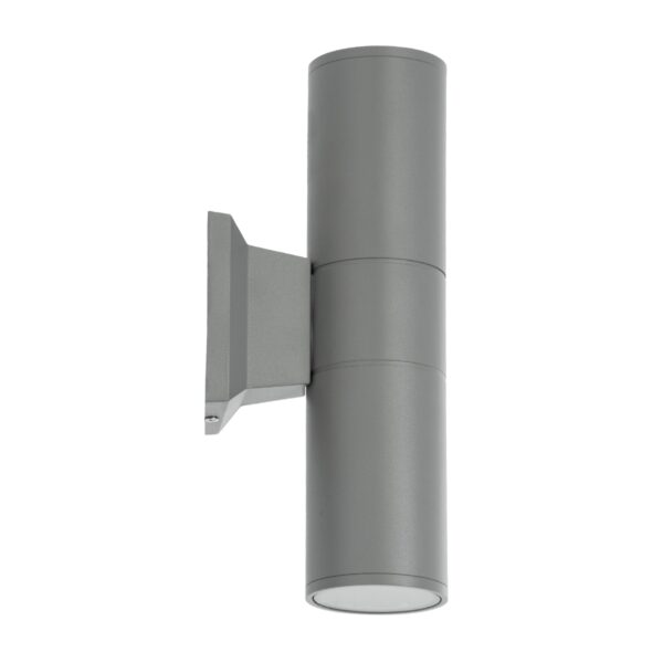 GloboStar® WALLY 77875 Φωτιστικό Τοίχου – Απλίκα Αρχιτεκτονικού Φωτισμού Εσωτερικού/Εξωτερικού Χώρου Up & Down Δίφωτο 2 x GU10 AC220-240V Αδιάβροχο IP65 – Σώμα Αλουμινίου & Tempered Glass – Μ6.4 x Π11 x Υ25cm – Ασημί – 5 Years Warranty