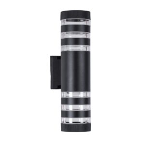 GloboStar® ORION 77883 Φωτιστικό Τοίχου – Απλίκα Αρχιτεκτονικού Φωτισμού Εσωτερικού/Εξωτερικού Χώρου Up & Down Δίφωτο 2 x GU10 AC220-240V Αδιάβροχο IP65 – Σώμα Αλουμινίου & Tempered Glass – Μ9 x Π15 x Υ23.2cm – Μαύρο – 5 Years Warranty