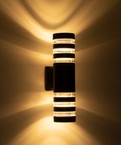 GloboStar® ORION 77883 Φωτιστικό Τοίχου – Απλίκα Αρχιτεκτονικού Φωτισμού Εσωτερικού/Εξωτερικού Χώρου Up & Down Δίφωτο 2 x GU10 AC220-240V Αδιάβροχο IP65 – Σώμα Αλουμινίου & Tempered Glass – Μ9 x Π15 x Υ23.2cm – Μαύρο – 5 Years Warranty