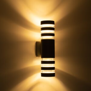 GloboStar® ORION 77885 Φωτιστικό Τοίχου – Απλίκα Αρχιτεκτονικού Φωτισμού Εσωτερικού/Εξωτερικού Χώρου Up & Down Δίφωτο 2 x GU10 AC220-240V Αδιάβροχο IP65 – Σώμα Αλουμινίου & Tempered Glass – Μ9 x Π15 x Υ23.2cm – Ασημί – 5 Years Warranty