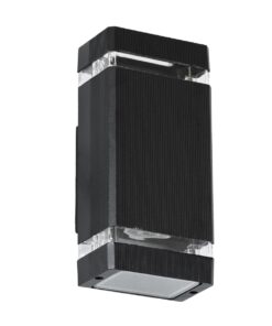 GloboStar® QUATRO 77893 Φωτιστικό Τοίχου – Απλίκα Αρχιτεκτονικού Φωτισμού Εσωτερικού/Εξωτερικού Χώρου Up & Down Δίφωτο 2 x GU10 AC220-240V Αδιάβροχο IP65 – Σώμα Αλουμινίου & Tempered Glass – Μ10.8 x Π10.5 x Υ25.5cm – Μαύρο – 5 Years Warranty
