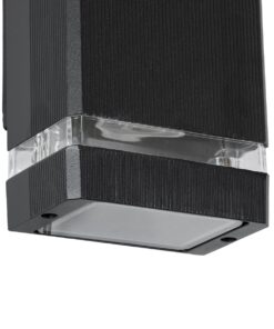 GloboStar® QUATRO 77893 Φωτιστικό Τοίχου – Απλίκα Αρχιτεκτονικού Φωτισμού Εσωτερικού/Εξωτερικού Χώρου Up & Down Δίφωτο 2 x GU10 AC220-240V Αδιάβροχο IP65 – Σώμα Αλουμινίου & Tempered Glass – Μ10.8 x Π10.5 x Υ25.5cm – Μαύρο – 5 Years Warranty