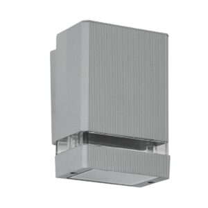GloboStar® QUATRO 77894 Φωτιστικό Τοίχου – Απλίκα Αρχιτεκτονικού Φωτισμού Εσωτερικού/Εξωτερικού Χώρου Up or Down Μονόφωτο 1 x GU10 AC220-240V Αδιάβροχο IP65 – Σώμα Αλουμινίου & Tempered Glass – Μ11 x Π10 x Υ16.4cm – Ασημί – 5 Years Warranty
