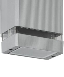 GloboStar® QUATRO 77894 Φωτιστικό Τοίχου – Απλίκα Αρχιτεκτονικού Φωτισμού Εσωτερικού/Εξωτερικού Χώρου Up or Down Μονόφωτο 1 x GU10 AC220-240V Αδιάβροχο IP65 – Σώμα Αλουμινίου & Tempered Glass – Μ11 x Π10 x Υ16.4cm – Ασημί – 5 Years Warranty