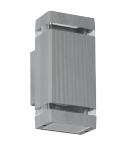 GloboStar® QUATRO 77895 Φωτιστικό Τοίχου – Απλίκα Αρχιτεκτονικού Φωτισμού Εσωτερικού/Εξωτερικού Χώρου Up & Down Δίφωτο 2 x GU10 AC220-240V Αδιάβροχο IP65 – Σώμα Αλουμινίου & Tempered Glass – Μ10.8 x Π10.5 x Υ25.5cm – Ασημί – 5 Years Warranty