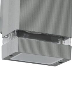 GloboStar® QUATRO 77895 Φωτιστικό Τοίχου – Απλίκα Αρχιτεκτονικού Φωτισμού Εσωτερικού/Εξωτερικού Χώρου Up & Down Δίφωτο 2 x GU10 AC220-240V Αδιάβροχο IP65 – Σώμα Αλουμινίου & Tempered Glass – Μ10.8 x Π10.5 x Υ25.5cm – Ασημί – 5 Years Warranty