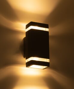 GloboStar® QUATRO 77895 Φωτιστικό Τοίχου – Απλίκα Αρχιτεκτονικού Φωτισμού Εσωτερικού/Εξωτερικού Χώρου Up & Down Δίφωτο 2 x GU10 AC220-240V Αδιάβροχο IP65 – Σώμα Αλουμινίου & Tempered Glass – Μ10.8 x Π10.5 x Υ25.5cm – Ασημί – 5 Years Warranty