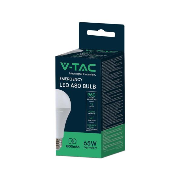 LED Λάμπα E27 12W Έκτακτης Ανάγκης 3 Ωρών V-TAC με Ενσωματωμένη Μπαταρία Φυσικό Λευκό 4000K – 7794