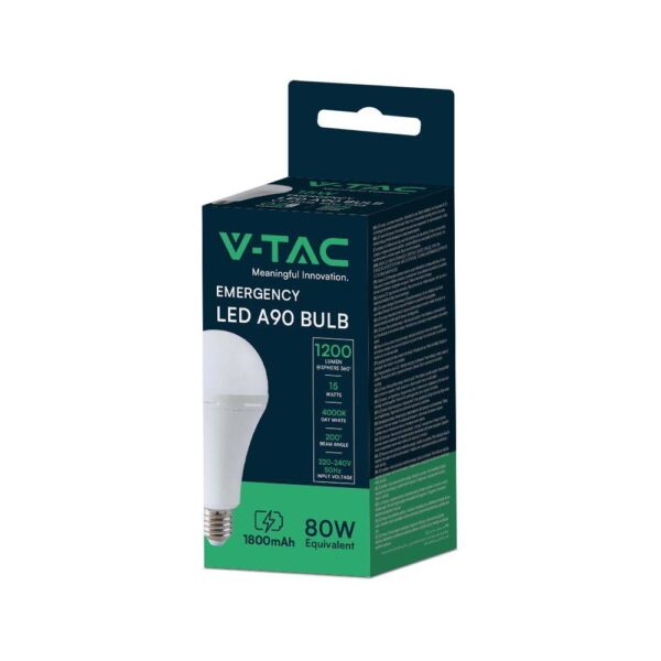 LED Λάμπα E27 15W Έκτακτης Ανάγκης 3 Ωρών V-TAC με Ενσωματωμένη Μπαταρία Φυσικό Λευκό 4000K – 7795