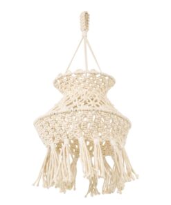 GloboStar® 36212 LIBYA Καπέλο Φωτιστικού Boho – Μακραμέ Πλεκτό Χειροποίητο Μπεζ Υφασμάτινο με Σχοινί Φ30 x Υ50cm