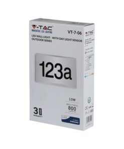 LED Φωτιστικό Τοίχου με Αυτοκόλλητα Αριθμούς- Γράμματα & Αισθητήρα Νύχτας-Μέρας 10W V-TAC PRO Samsung Chip IP54 800lm Θερμό Λευκό 3000K – 780