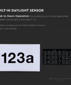 LED Φωτιστικό Τοίχου με Αυτοκόλλητα Αριθμούς- Γράμματα & Αισθητήρα Νύχτας-Μέρας 10W V-TAC PRO Samsung Chip IP54 800lm Θερμό Λευκό 3000K – 780