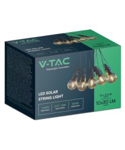 Ηλιακό Αδιάβροχο Φωτιστικό Γιρλάντα 12m με 10 Λάμπες V-TAC IP44 Θερμό Λευκό 3000K με Τηλεχειριστήριο – 7804