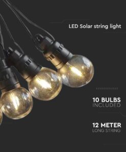 Ηλιακό Αδιάβροχο Φωτιστικό Γιρλάντα 12m με 10 Λάμπες V-TAC IP44 Θερμό Λευκό 3000K με Τηλεχειριστήριο – 7804