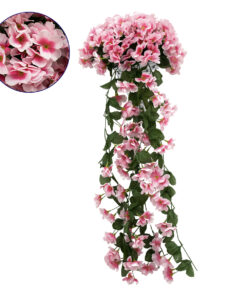 GloboStar® 78052 Τεχνητό Κρεμαστό Φυτό Διακοσμητικών Λουλουδιών με Ροζ Φλόξ M30 x Υ80 x Π30cm