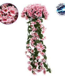 GloboStar® 78052 Τεχνητό Κρεμαστό Φυτό Διακοσμητικών Λουλουδιών με Ροζ Φλόξ M30 x Υ80 x Π30cm