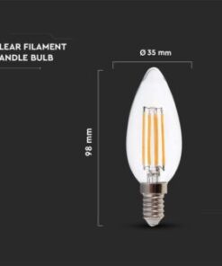 Λάμπα LED E14 κερί filament 5.5W φυσικό λευκό 4000K γυαλί διάφανο V-TAC – 7807