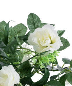 GloboStar® 78131 Τεχνητό Κρεμαστό Φυτό Διακοσμητική Γιρλάντα Λουλουδιών με 10 Λευκά Τριαντάφυλλα & Πράσινο Φύλλωμα Μ12 x Π12 x Υ220cm