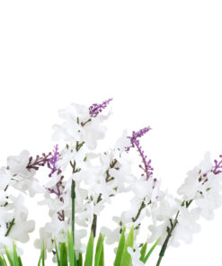 GloboStar® 78202 Τεχνητό Φυτό Μπουκέτο Διακοσμητικών Λουλουδιών με 10 Λευκές και Μωβ Λεβάντες M10 x Υ30 x Π10cm