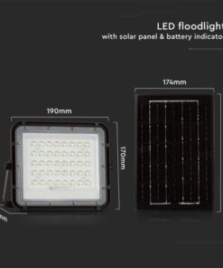 LED ηλιακός προβολέας 6W φυσικό λευκό 4000K με μαύρο σώμα και χειριστήριο V-TAC – 7822