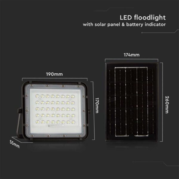 LED ηλιακός προβολέας 6W φυσικό λευκό 4000K με μαύρο σώμα και χειριστήριο V-TAC – 7822