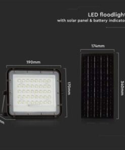 LED ηλιακός προβολέας 10W ψυχρό λευκό 6400K με μαύρο σώμα και χειριστήριο V-TAC – 7823