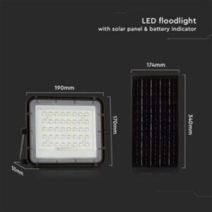 LED ηλιακός προβολέας 10W ψυχρό λευκό 6400K με μαύρο σώμα και χειριστήριο V-TAC – 7823