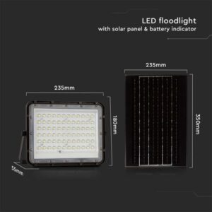 LED ηλιακός προβολέας 15W ψυχρό λευκό 6400K με μαύρο σώμα και χειριστήριο V-TAC – 7825