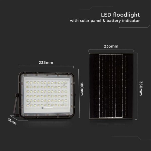 LED ηλιακός προβολέας 15W ψυχρό λευκό 6400K με μαύρο σώμα και χειριστήριο V-TAC – 7825