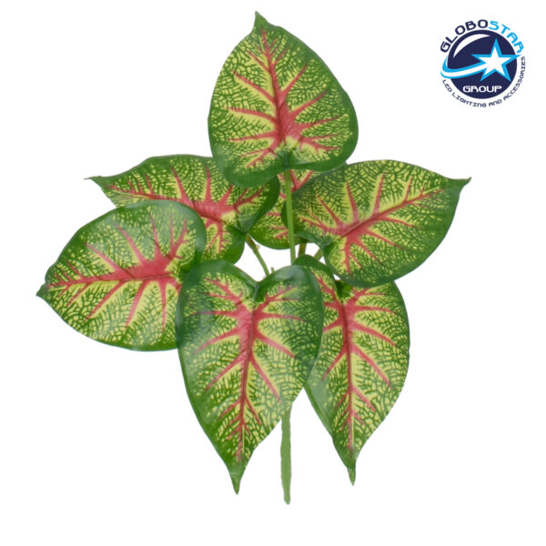 GloboStar® CALADIUM 78271 Τεχνητό Φυτό Καλάδιο - Μπουκέτο Διακοσμητικών Φυτών - Κλαδιών με Φύλλωμα Πράσινο - Κόκκινο - Κίτρινο Υ28cm