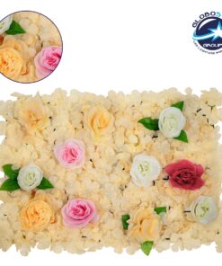 GloboStar® 78308 Συνθετικό Πάνελ Φυλλωσιάς – Κάθετος Κήπος Τριαντάφυλλο – Ορτανσία – Παιώνια Μ60 x Υ40 x Π7cm