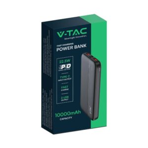 Power Bank 10000mAh και 2 Θύρες Type-C/Micro USB και 2 Θύρες USB Μαύρο V-TAC – 7831