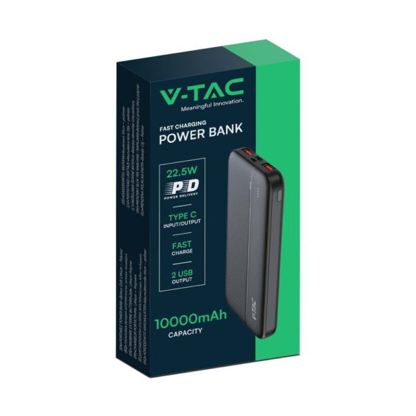 Power Bank 10000mAh και 2 Θύρες Type-C/Micro USB και 2 Θύρες USB Μαύρο V-TAC – 7831