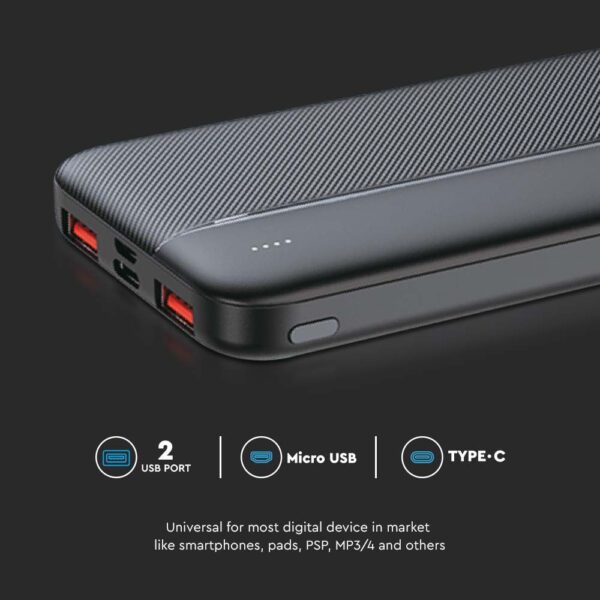 Power Bank 10000mAh και 2 Θύρες Type-C/Micro USB και 2 Θύρες USB Μαύρο V-TAC – 7831