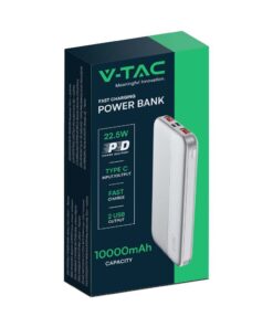 Power Bank 10000mAh και 2 Θύρες Type-C/Micro USB και 2 Θύρες USB Λευκό V-TAC – 7832