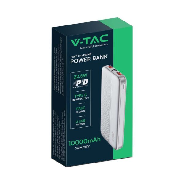 Power Bank 10000mAh και 2 Θύρες Type-C/Micro USB και 2 Θύρες USB Λευκό V-TAC – 7832